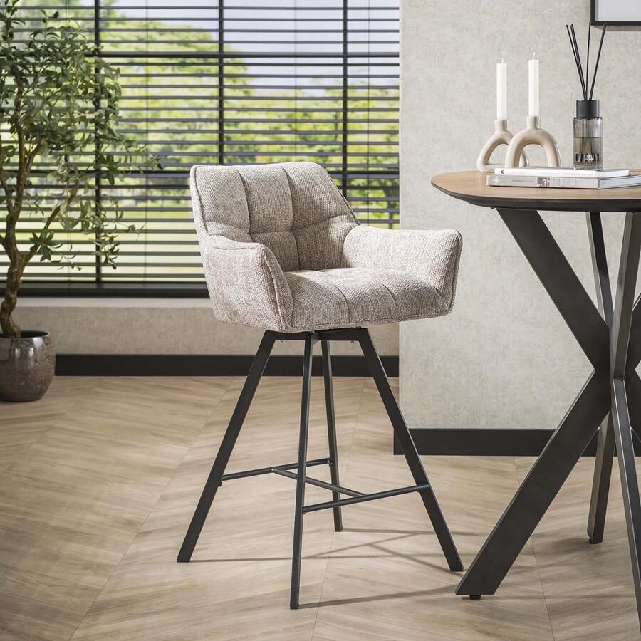 LifestyleFurn Draaibare Barstoel set van 2 Thandie Rich stof Zand zithoogte 69cm