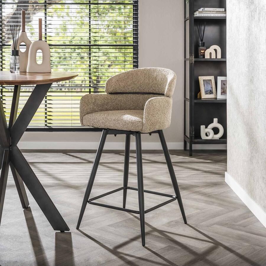 LifestyleFurn Draaibare Barstoel set van 2.00 Shalandra Bouclé Zand zithoogte 68cm - Foto 2