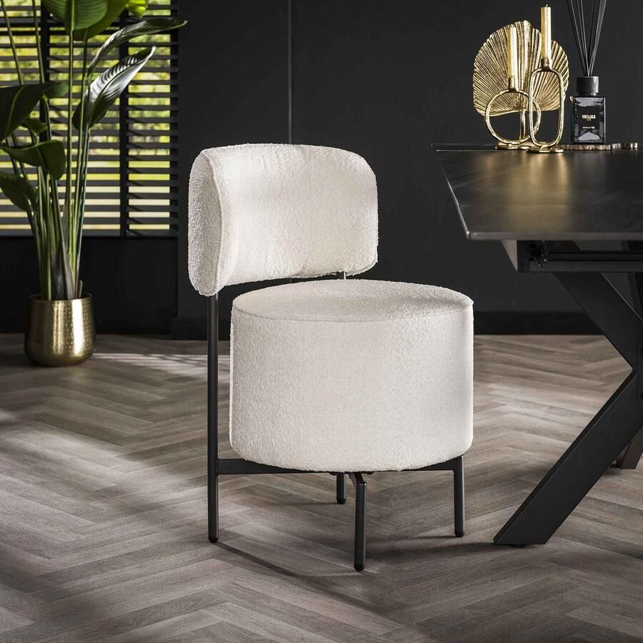 LifestyleFurn Draaibare Eetkamerstoel set van 2 Karlita Bouclé Wit