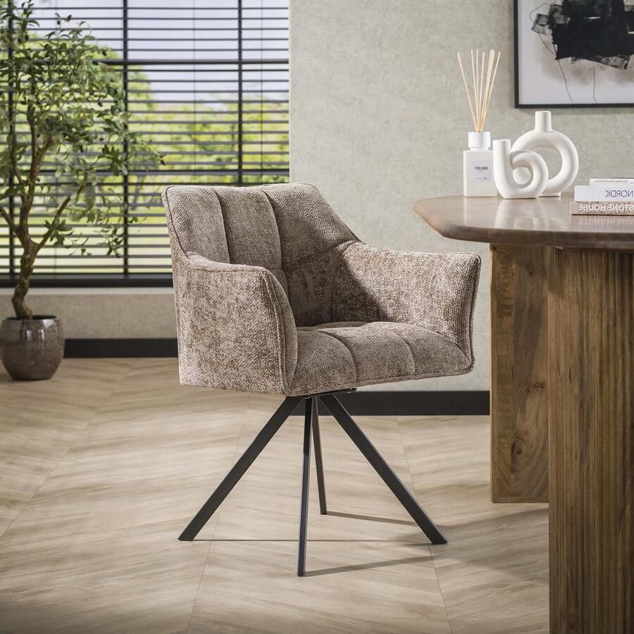 LifestyleFurn Draaibare Eetkamerstoel set van 2.00 Thandie Rich stof Champagne
