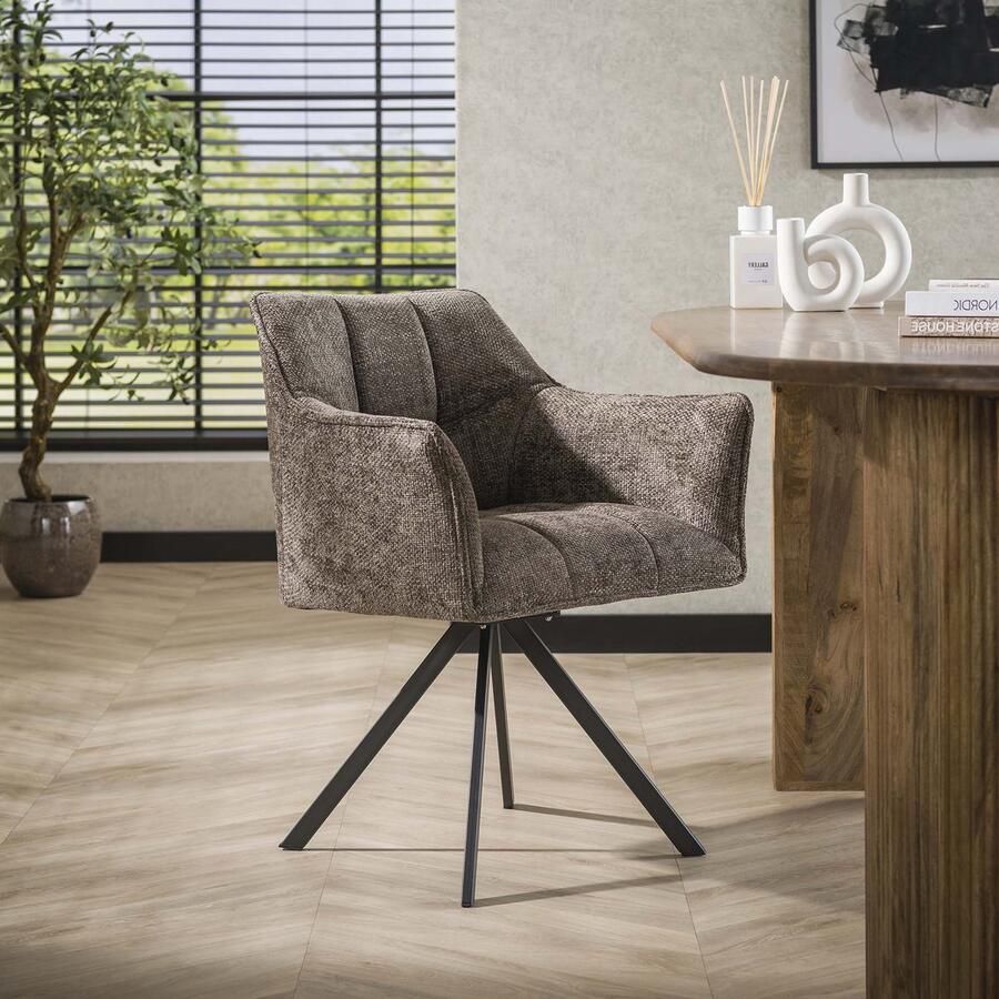LifestyleFurn Draaibare Eetkamerstoel set van 2.00 Thandie Rich stof Taupe