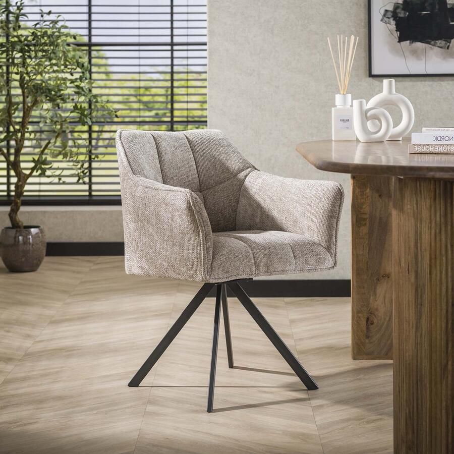 LifestyleFurn Draaibare Eetkamerstoel set van 2.00 Thandie Rich stof Zand