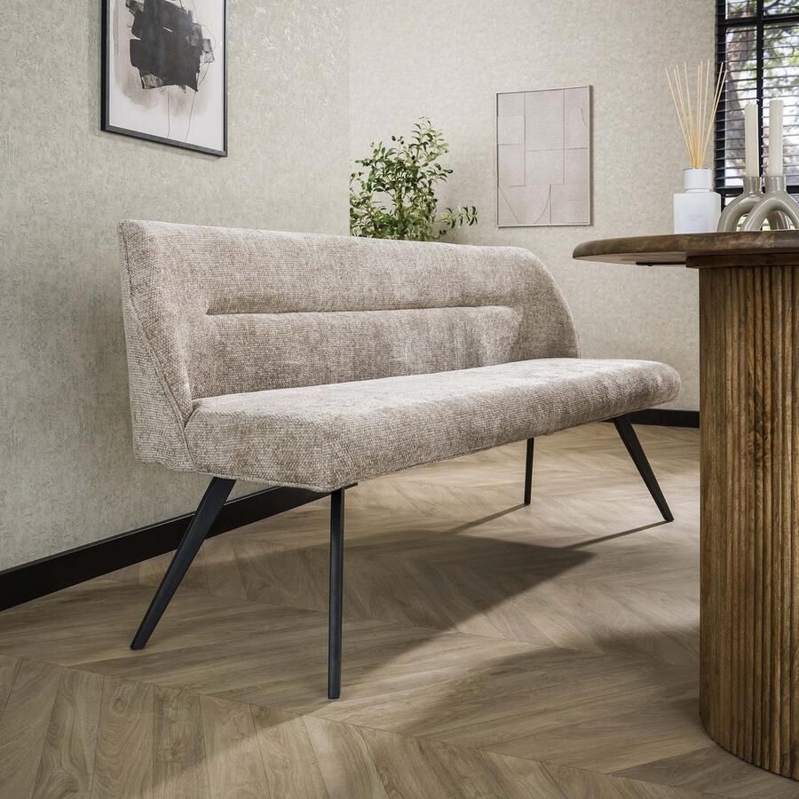 LifestyleFurn Eetkamerbank Lavonne Rich stof 188cm Zand