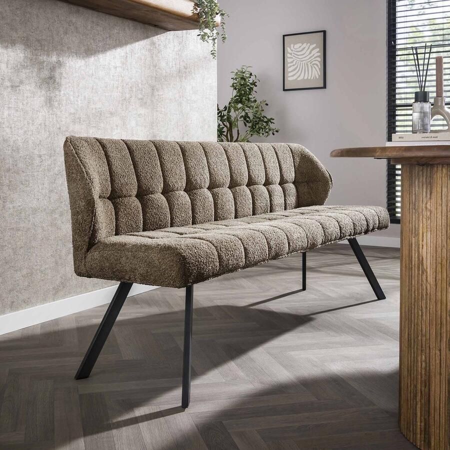LifestyleFurn Eetkamerbank Thandie Bouclé 180cm Taupe
