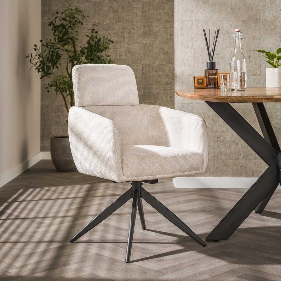 LifestyleFurn Eetkamerstoel set van 2 Arlington Chenille Wit