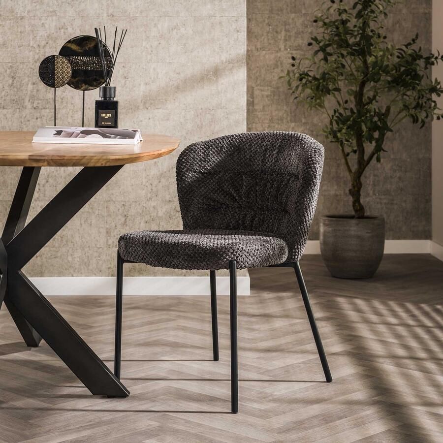 LifestyleFurn Eetkamerstoel set van 2 Armida Bouclé Antraciet