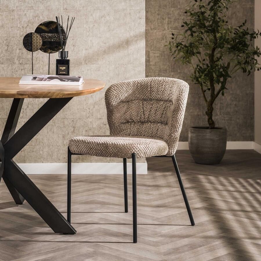 LifestyleFurn Eetkamerstoel set van 2 Armida Bouclé Taupe