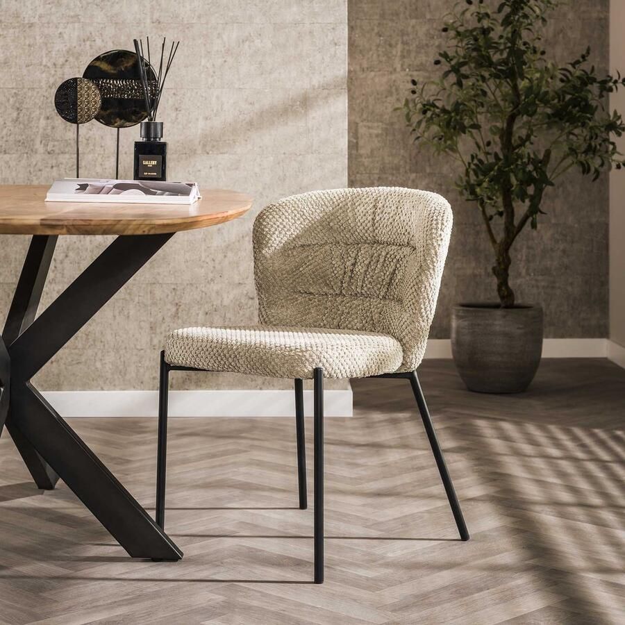 LifestyleFurn Eetkamerstoel set van 2.00 Armida Bouclé Zand