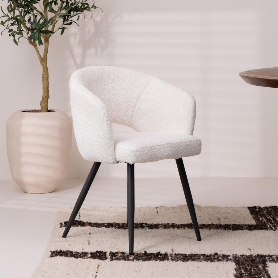 LifestyleFurn Eetkamerstoel set van 2 Guinevere Bouclé Wit - Foto 2