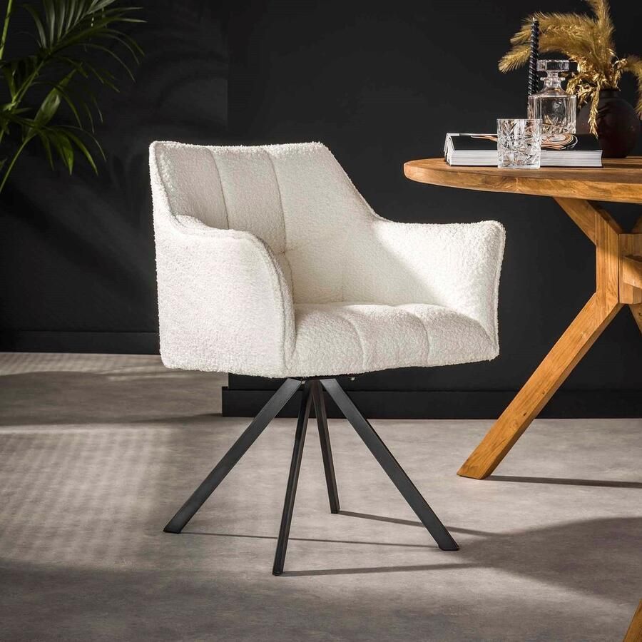 LifestyleFurn Eetkamerstoel set van 2 Thandie Bouclé Draaibaar Boucle wit