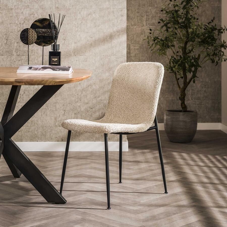 LifestyleFurn Eetkamerstoel set van 4.00 Eran Bouclé Off White