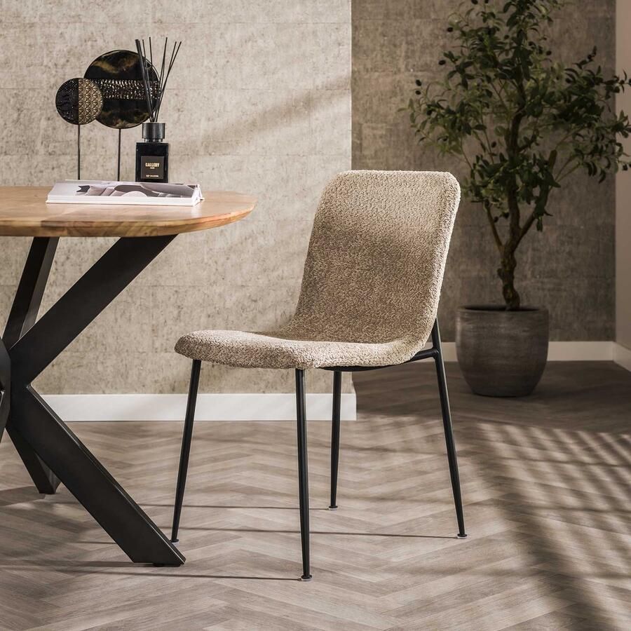 LifestyleFurn Eetkamerstoel set van 4.00 Eran Bouclé Zand