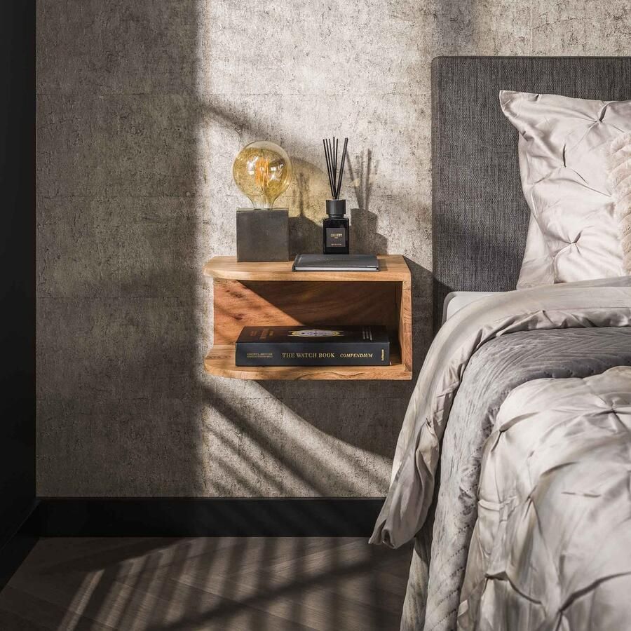 LifestyleFurn Hangend Nachtkastje Efrat Acaciahout Set van 2 stuks Massief acacia naturel