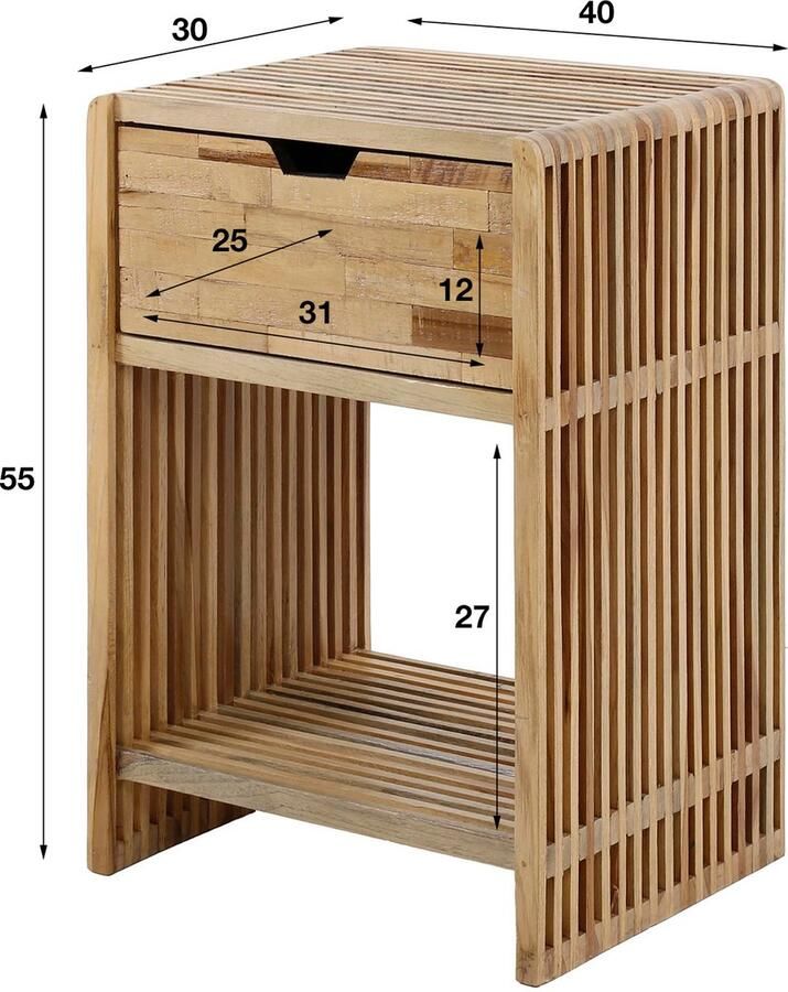 LifestyleFurn Nachtkastje Portia Teakhout met 1 lade Teakhout verweerd