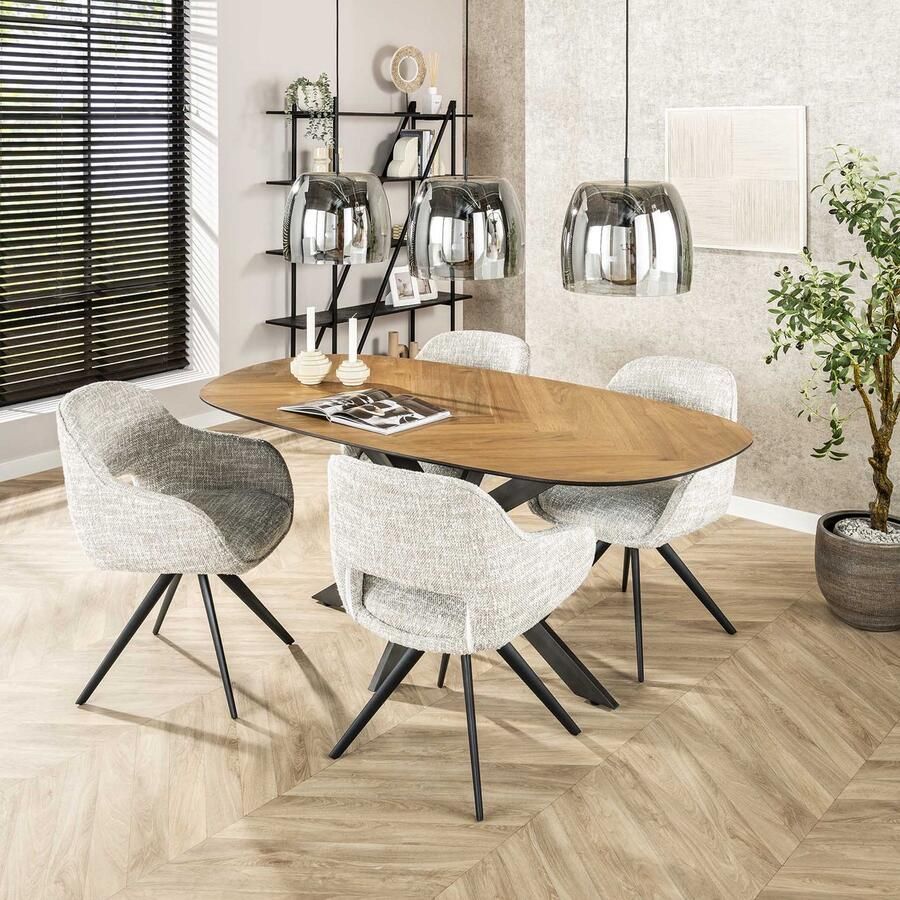 LifestyleFurn Organische Eettafel Samyra Visgraat Teakhout 180 x 95cm Gerecycled teakhout fineer