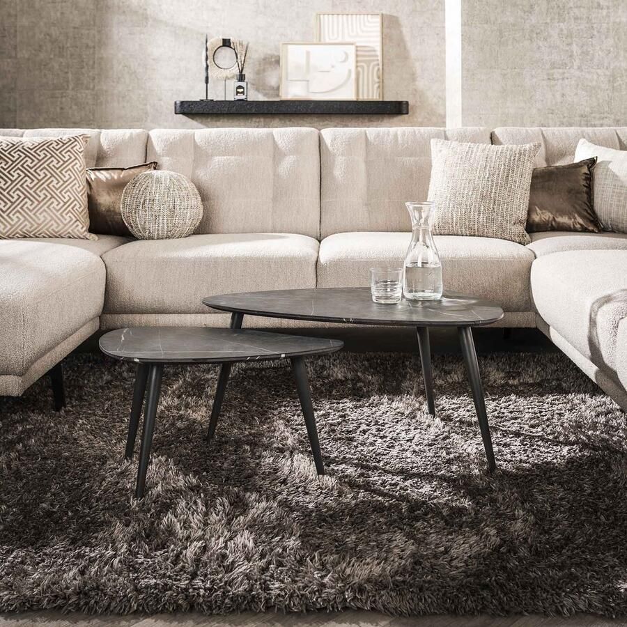 Bold Living Salontafel Set Rogers Peervorm Zwart Melamine