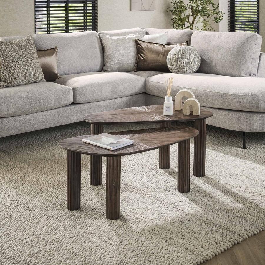 LifestyleFurn Organische Salontafel Sadaf Teakhout Set van 2 stuks Teak rust brown