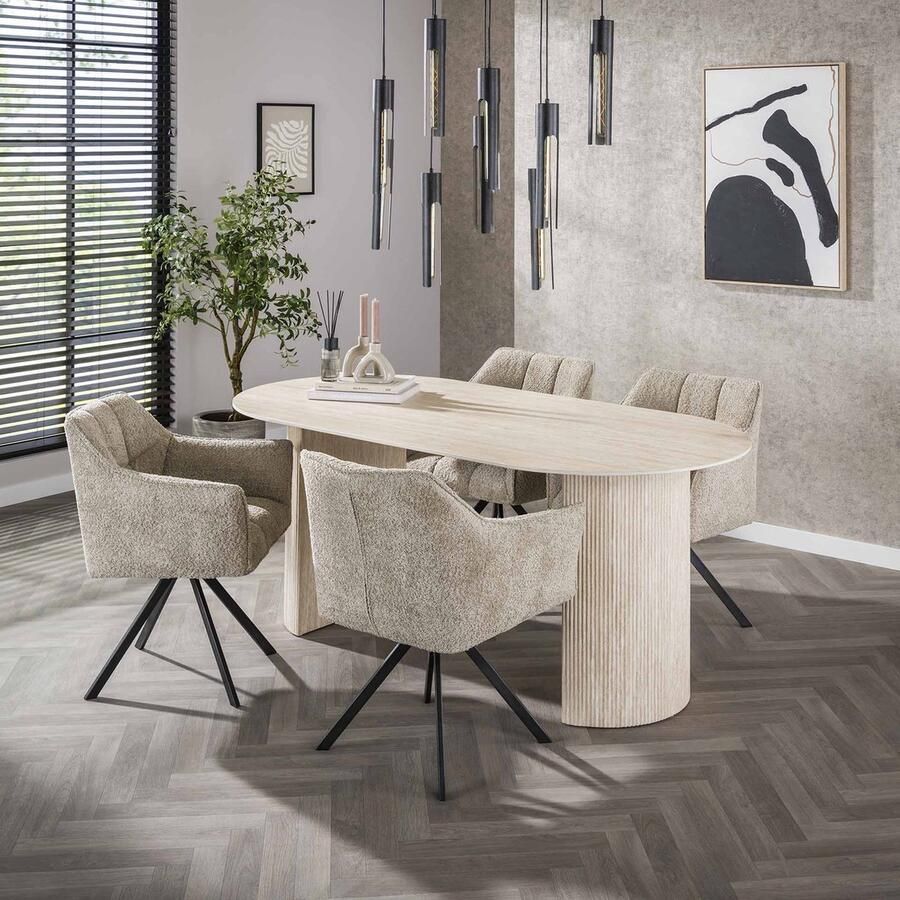 LifestyleFurn Ovale Eettafel Ciarra Keramiek in Travertin-look 180 x 90cm Ceramic travertine Ovaal