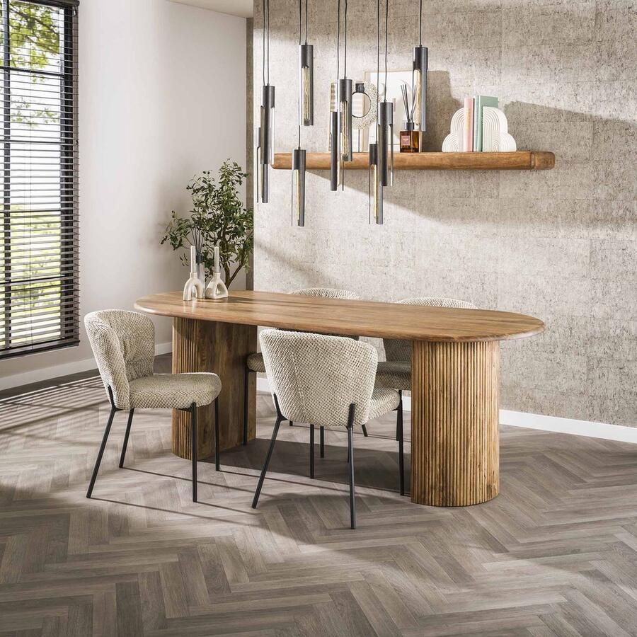 LifestyleFurn Ovale Eettafel Sharmila Mangohout 215 x 90cm Massief mango zandkleur Ovaal