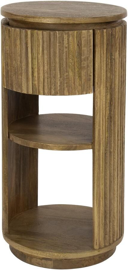 LifestyleFurn Rond Nachtkastje Sharmila Mangohout Met 1 lade Massief mango zand