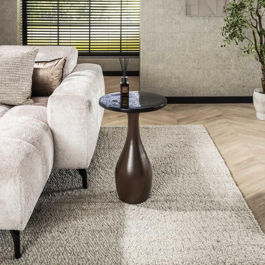 LifestyleFurn Ronde Bijzettafel Cassidi Glas 40cm Koper Antiek