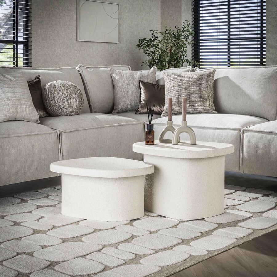 LifestyleFurn Salontafel Chari Organisch Set van 2 stuks 57 x 44cm Marmer composiet Japandi - Foto 2