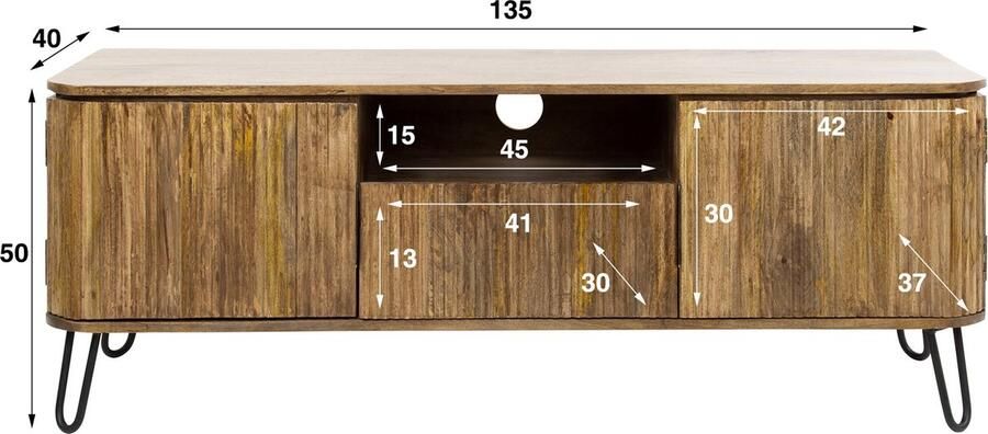 LifestyleFurn TV-meubel Sharmila 135cm mangohout met metalen pootjes Massief mango zandkleur - Foto 2