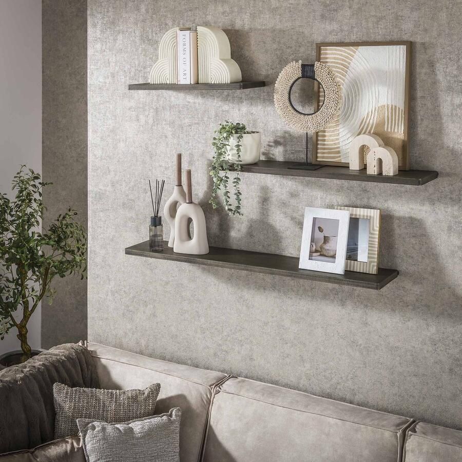 LifestyleFurn Wandplank Dishon Antiek Brass Set van 3 stuks Brons antiek