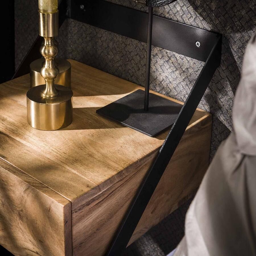 LifestyleFurn Zwevend Nachtkastje Edie Acaciahout Set van 2 stuks Massief acacia naturel - Foto 2