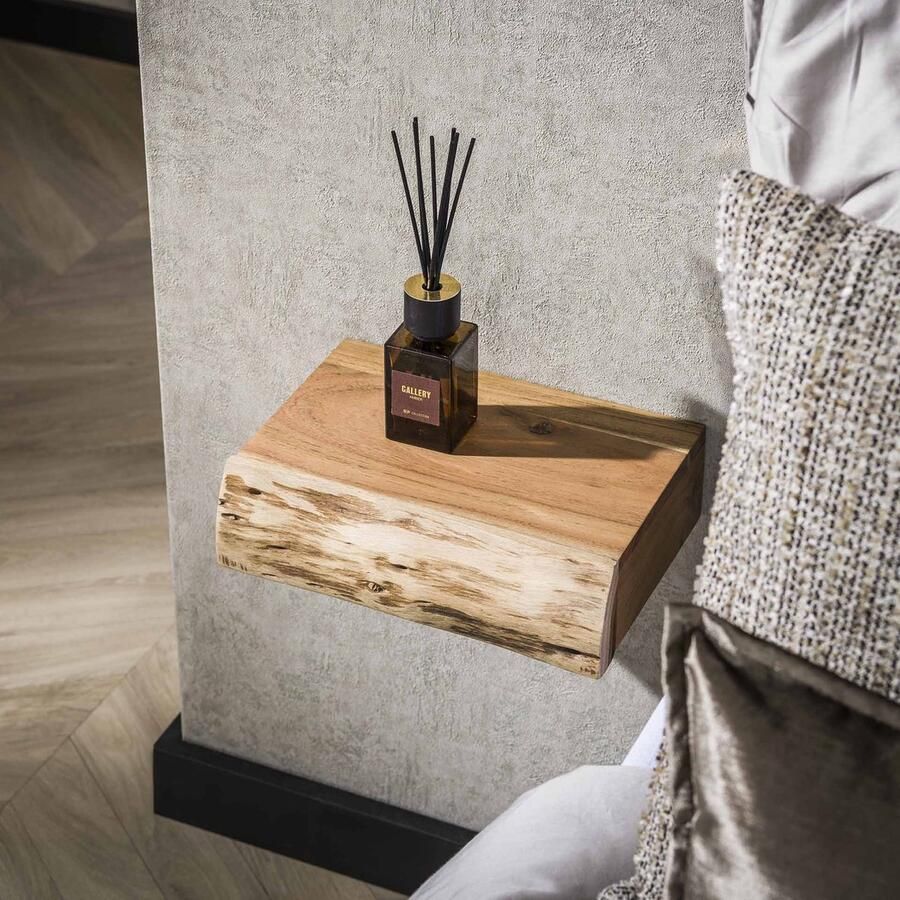 LifestyleFurn Hangend Nachtkastje Hind XS Met 1 lade Acaciahout Set van 2 stuks Massief acacia naturel - Foto 2