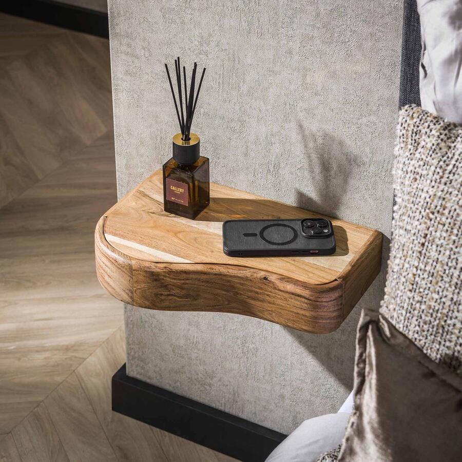 LifestyleFurn Hangend Nachtkastje Nairoby Acaciahout Set van 2 stuks Massief acacia naturel