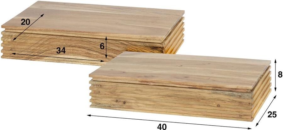 LifestyleFurn Hangend Nachtkastje Tamia 40cm breed Acaciahout Set van 2 stuks Massief acacia naturel