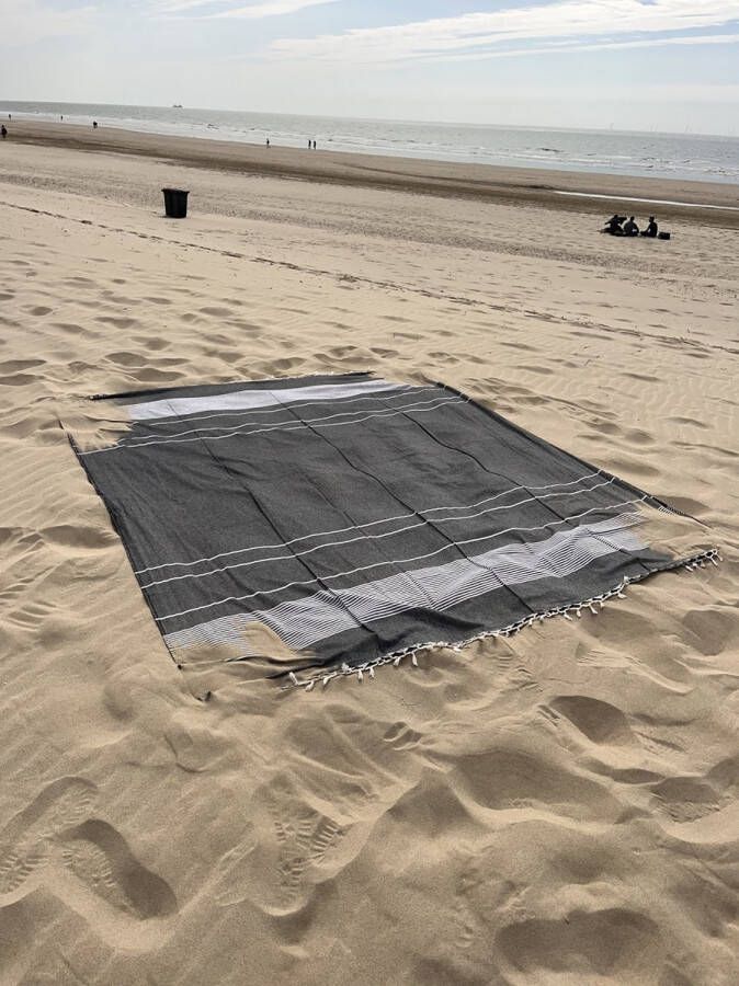 Lifingworld XXL Hammam strandlaken 240cmx210cm grijs met strepen en franjes strandlaken picknick kleed tafelkleed bank kleed muur decoratie bedovertrek schaduw doek hamam doek
