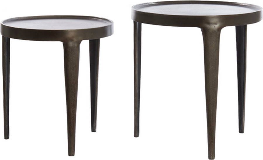 Light & Living Bijzettafel S 2 Ø37x41+Ø43x45 5 cm TOBIAS donker bruin - Foto 2