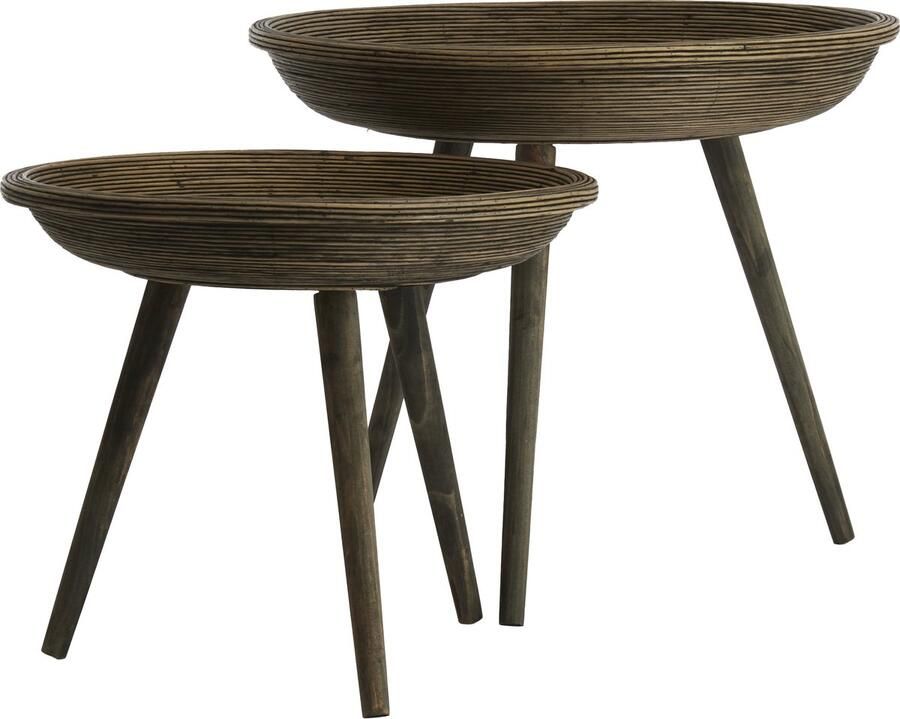 Light & Living Bijzettafel Colon Rotan Set van 2 stuks Bruin Rond