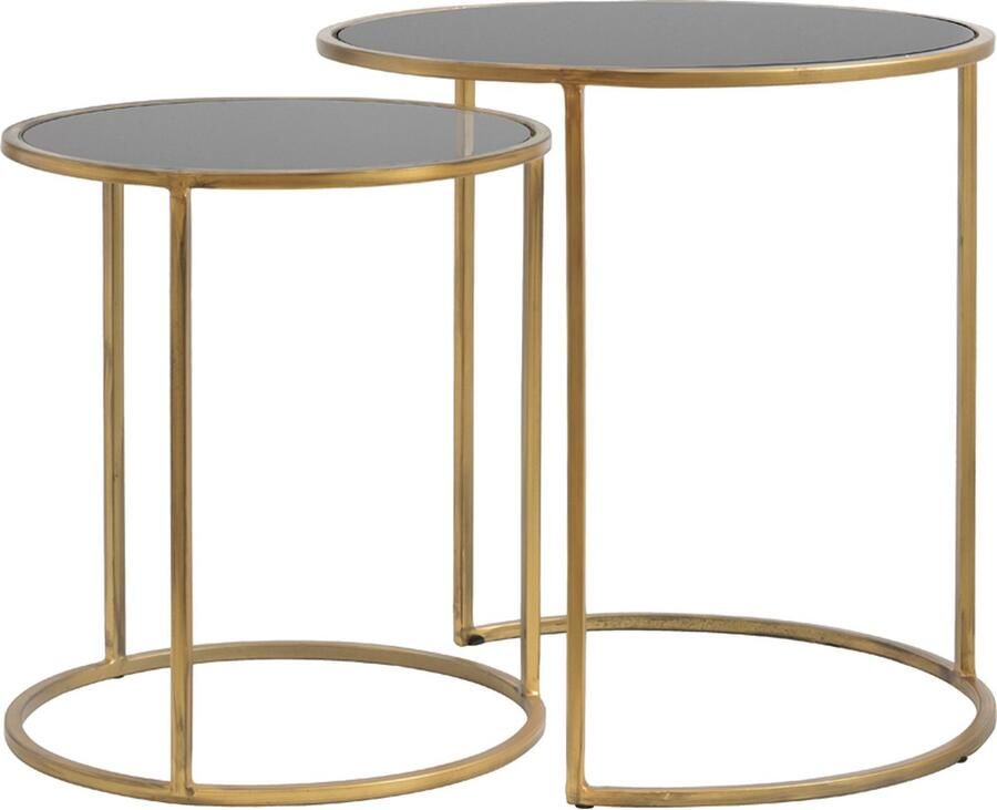 Light & Living Duarte Ronde Bijzettafel Antiek Goud Smoke glas Set 2 Ø40x45 + Ø50x52 cm - Foto 3