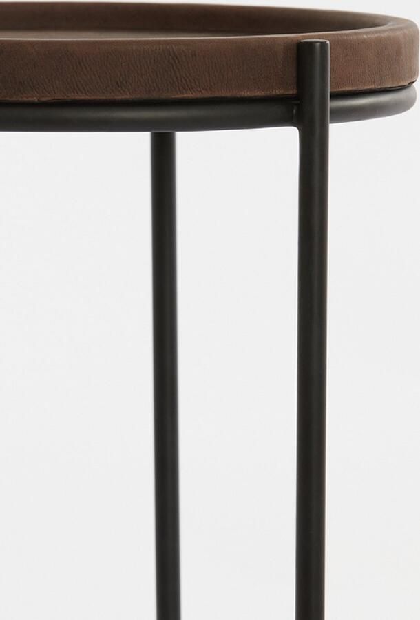 Light & Living Bijzettafel Jairo 53x53x45.5cm Leer Bruin Set van 2 - Foto 2