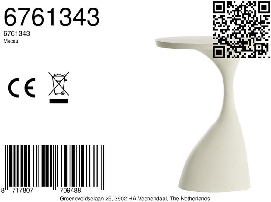 Light & Living Light&living Bijzettafel 40x33x61 cm MACAU mat crème