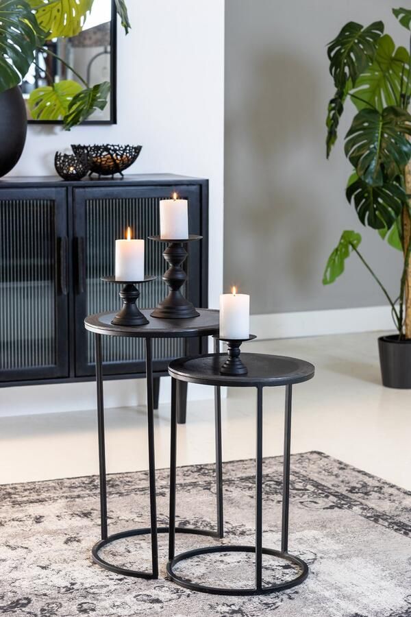 Light & Living Bijzettafel Talca Set van 2 stuks 35 40cm Antiek Lood Rond - Foto 2