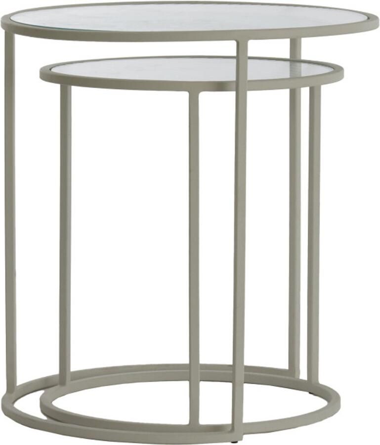 Light & Living Light&living Bijzettafel S 2 Ø50x40+Ø52x45 cm TALCA helder rib glas+crème