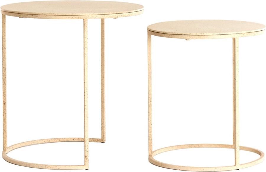 Light & Living Light&living Bijzettafel S 2 Ø50x40+Ø52x46 cm SADAR zand+l bruin gespikkl