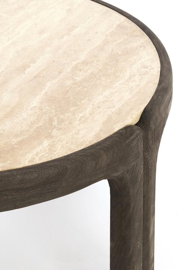 Light & Living Light&living Salontafel Ø75x40 cm ALI hout grijs-d bruin+travertin zand