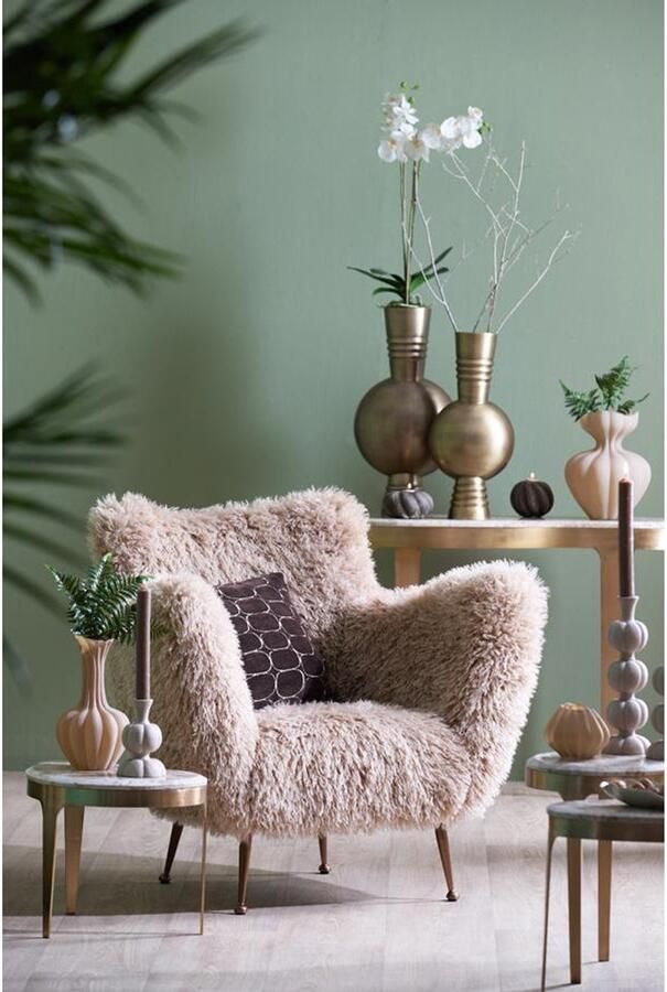 Light & Living Olyssa fauteuil furry beige+brons