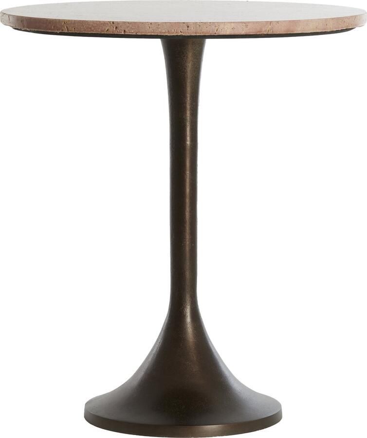 Light & Living Light&living Bijzettafel Ø48x53 cm DOLIN rood travertin+donker bruin