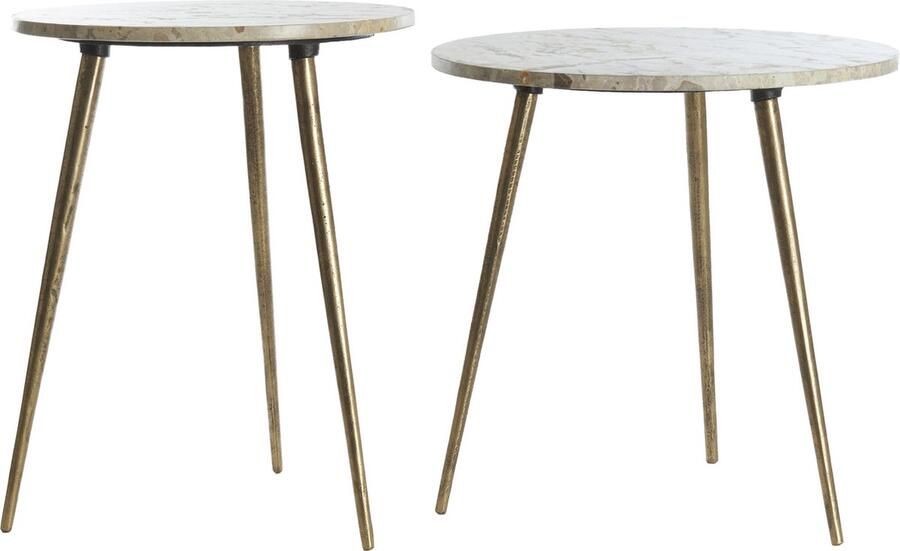 Light & Living Ronde Bijzettafel Zeca Marmer Set van 2 stuks Bruin