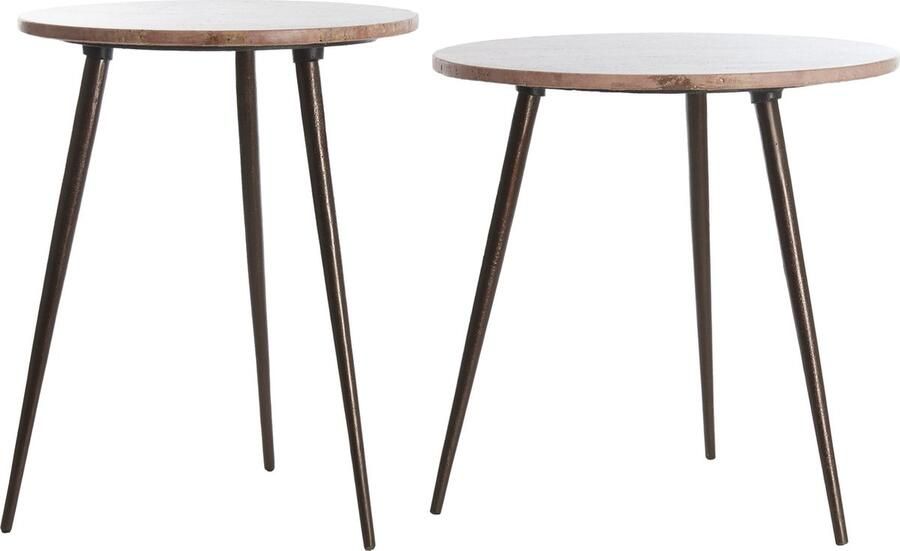 Light & Living Ronde Bijzettafel Zeca Travertin Set van 2 stuks Rood
