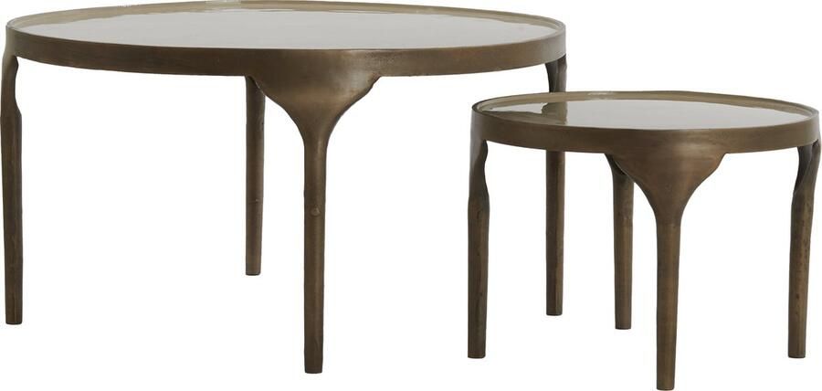 Light & Living Salontafel Lapaz Set van 2 stuks Antiek Brons Taupe Rond