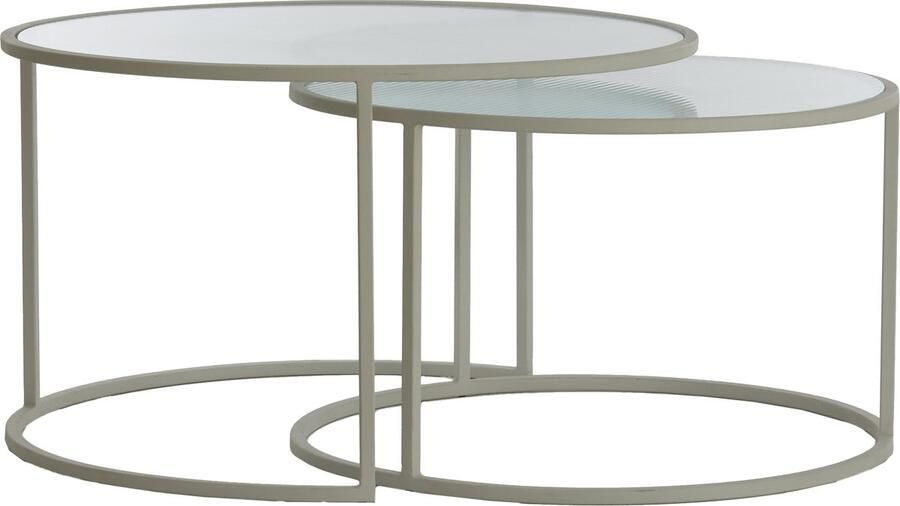 Light & Living Light&living Salontafel S 2 Ø65x39+Ø75x44 cm TALCA helder rib glas+crème