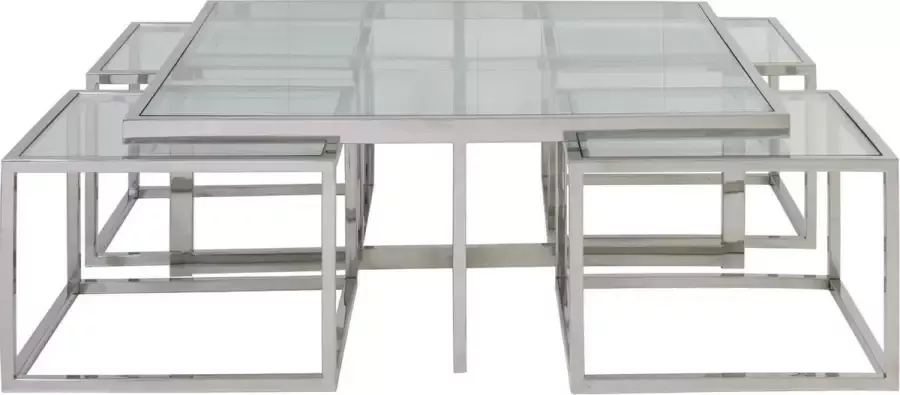Light & Living MACARA Salontafel Set van vijf 100x100x40 cm glas nikkel - Foto 1