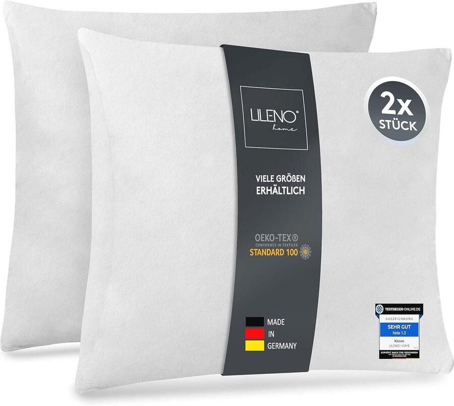 ‎LILENO HOME Set van 2 Wasbare Kussen Vulling 40x40 cm Allergie-vriendelijk Polyester Binnenkussen voor Bank en Sofa